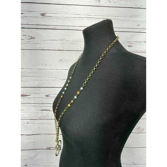 Classic Long Multi Colored Beads Antique Gold Tone‎ Circular Clear Bead Dangling - Picture 6 of 7